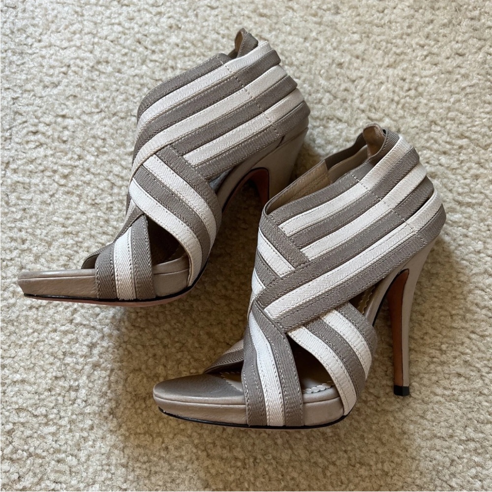 Jean Michel Cazabat Open Toe Elastic Stiletto Heel Women’s Leather Soles